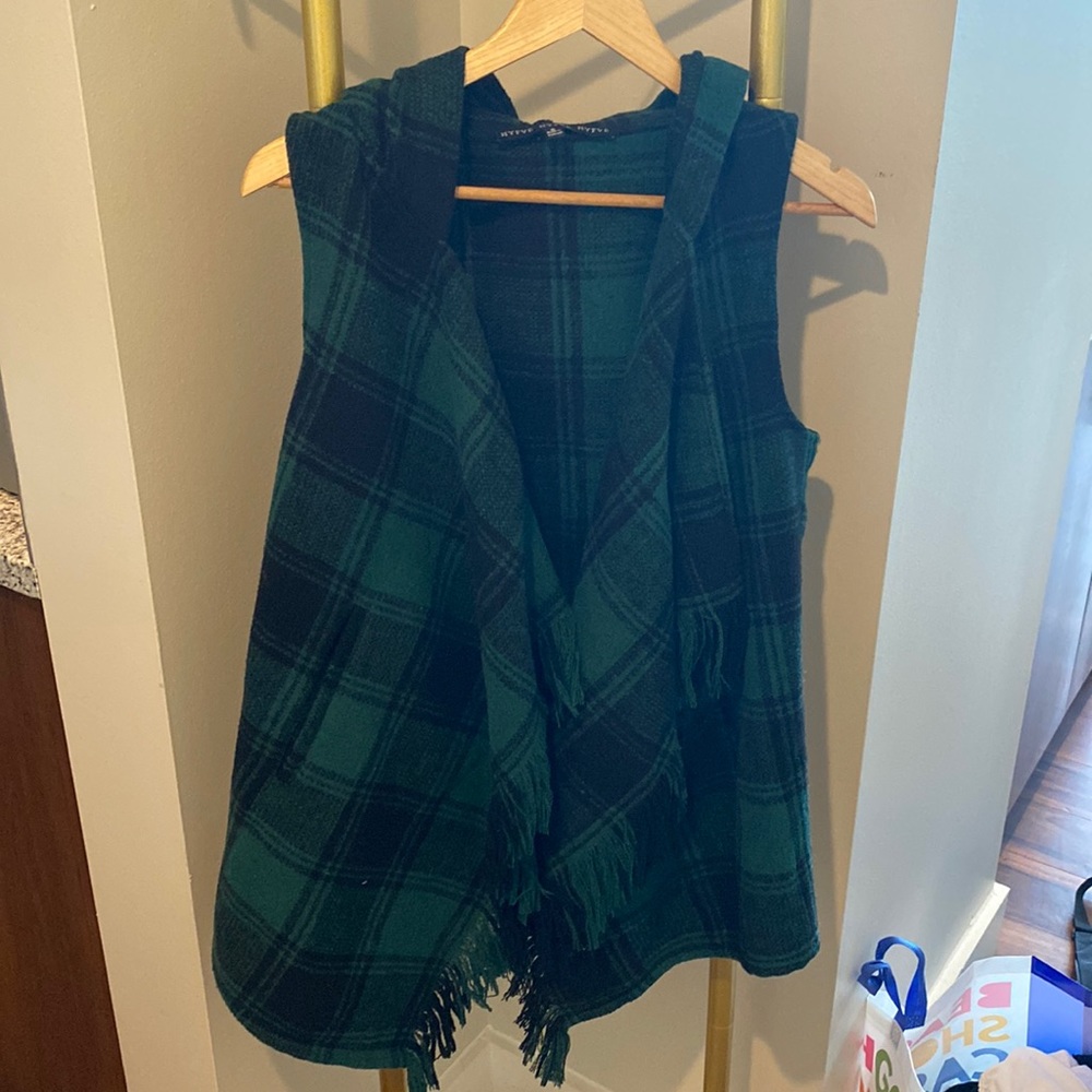 Green & black plaid sweater vest